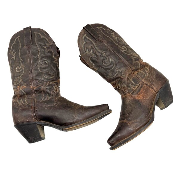 Laredo Access Distressed Brown Leather Snip Toe Western Boho Boots Women's 8.5M - Picture 6 of 13